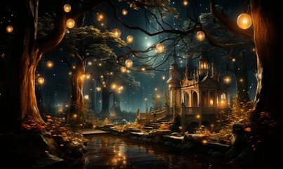 Night Forest With Lanterns