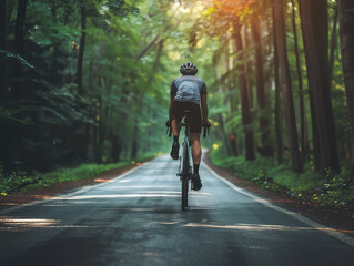 Bicycle helmet on road near forest