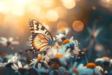 butterfly sitting on a daisy flower