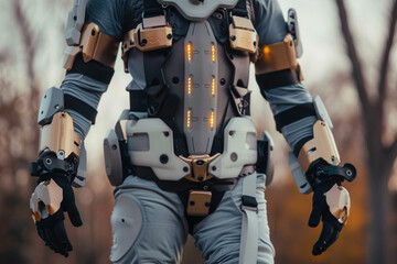 Next-gen powered exoskeleton with integrated armor plating for enhanced agility