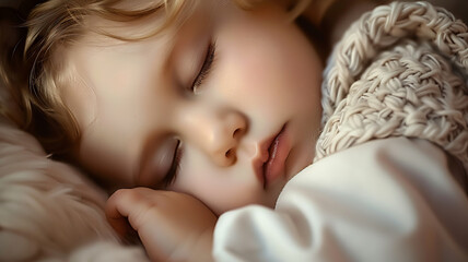 Cute child sleeping embracing softness eyes closed, AI Generative.