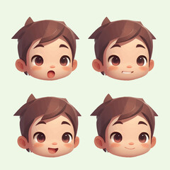 Little boy's face expresses in 3D chibi style