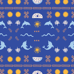 Summer Graphics Print, Digital Paper with summer pattern illustrations