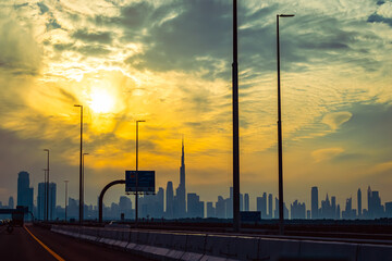 sunset over the Dubai city, panoramic view of the  city during sunset