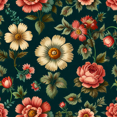 classic wallpaper seamless vintage flower pattern on green background 