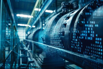 Fototapeta premium Industrial machinery with binary code