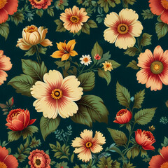 classic wallpaper seamless vintage flower pattern on green background 