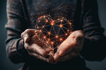 An individual holding a glowing heart in their hands, showcasing emotional intelligence and control over feelings. Generative AI