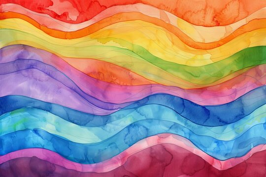 Abstract watercolor painting paint ink liquid fluid painted waves texture colorful background banner - Bold colors, rainbow color swirls wave on paper