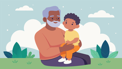 Naklejka premium A senior man holding a young child on his lap as he shares the story of his ancestors freedom on Juneteenth.. Vector illustration