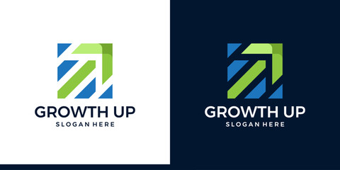 Modern Growth Up logo design. Arrow logo design graphic icon vector. Symbols for business, marketing, finance and management companies.