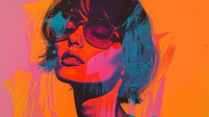 Abstract painting of a woman's face on a colorful background. Contemporary art.