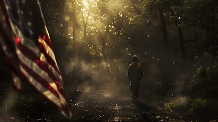 Patriotic pathways an american soldier’s tranquil walk in nature 