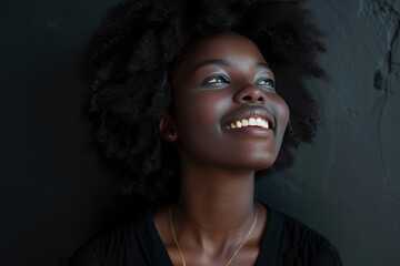 Black girl with white smile, copy space