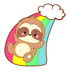 Twitch emote cute sloth vector icon. Funny baby sloth animal series stock illustration. Slow life of fluffy sloth designs.