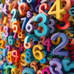 A pile of Colorful wooden numbers on a White background
