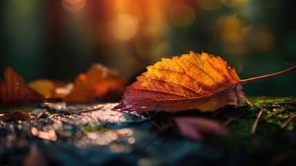 Design a captivating scene with a macro close-up, leaf background
