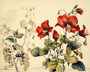 Highresolution vector of an antique botanical drawing, perfect for luxurious wall coverings and fine art reproductions ,  vector and illustration