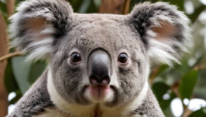 A Koala With Its Round Black Eyes Staring Curious