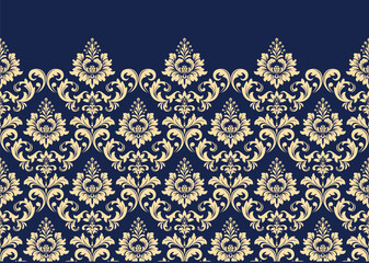 Wallpaper in the style of Baroque. Modern vector background. Dark blue and golden floral ornament. Graphic pattern for fabric, wallpaper, packaging. Ornate Damask flower ornament