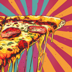 A slice of melting cheese new york style pizza, pop art