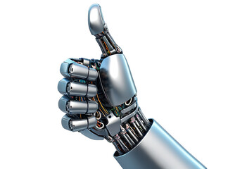 a 3d render of a set of a robotic hand giving thumbs upon isolated on white background 