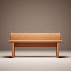 An empty wooden bench on a minimal background