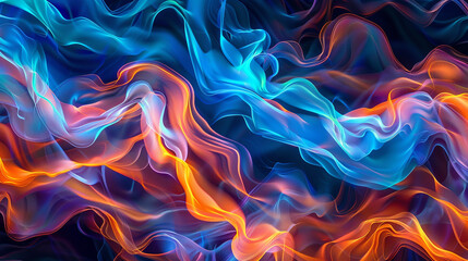 Dynamic spectrum of vivid orange and electric blue waves pulsing with creative energy.