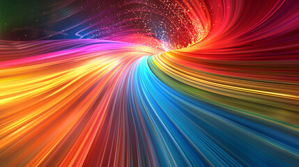 Dynamic spectrum lines symbolizing the forward momentum of discovery.