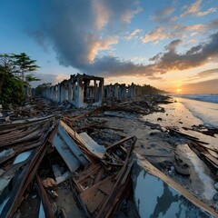 The ruins from the tsunami disaster