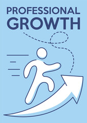 Man runs along the up arrow. Professional growth, business concept of goals achievement, way to success. Career ladder progress.Vector minimalist poster, a4 format. For banner, cover, web