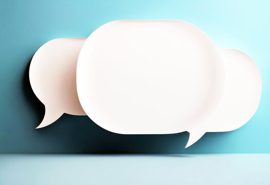 'rendering 3d background blue bubble Speech chat talk message icon three-dimensional communication blank balloon dialogue box speak symbol white isolated signs illustration business discussion text'