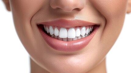 Obraz premium Perfect healthy teeth smile of a woman isolated on a white background.