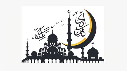 Eid Mubarak with golden lanterns mosque, Muslim People Metal moon and lantern Ai Generated