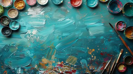 An abstract painting with a variety of colors and textures. The colors are vibrant and the textures are thick and heavy. The painting has a sense of energy and movement.