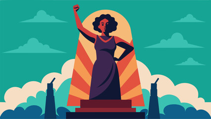 A striking sculpture of a woman raising her fist in triumph is unveiled honoring the resilience and strength of the Black community in their struggle. Vector illustration