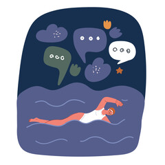 Cartoon vector illustration of woman sport swimmer in pool