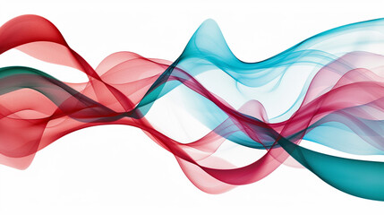Dynamic red and cyan gradient wave patterns with a sense of movement, isolated on a solid white background.