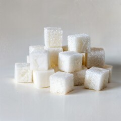 AI-generated illustration of multiple white sugar cubes on a white table