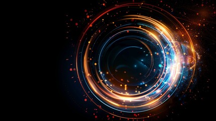 Abstract digital art featuring concentric circles with a radiant glow and sparkling particles on a dark background, creating a dynamic and futuristic feel.