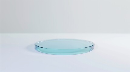 Minimalist design of a translucent blue glass plate on a white background, ideal for presentations and product showcases.