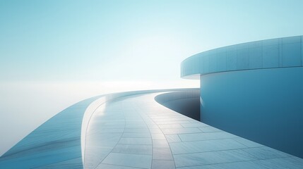 A Modern Building With A Staircase And The Sky View In The Background.