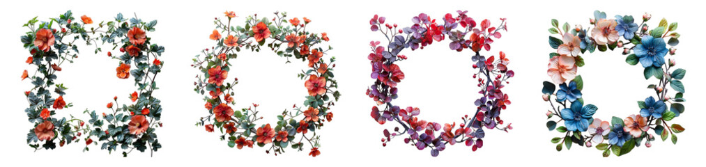 Obraz premium collection of round natural frames with leaf and flower patterns, generated ai