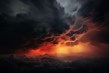 Dramatic thunderstorm with vivid lightning strikes illuminating dark. Generative AI