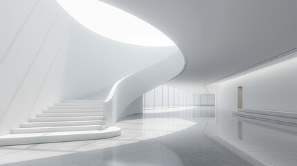 A Modern Building With A Staircase And The Sky View In The Background.