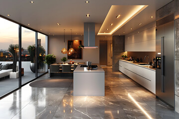 Luxurious Modern Kitchen with Marble Walls and Floors