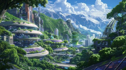 Futuristic Cityscape with Lush Greenery and Advanced Architecture