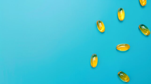 Omega 3 fish oil capsules on a colorful background