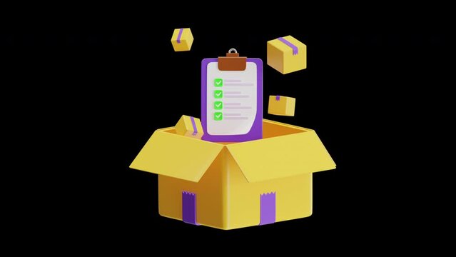 3D Animation of Package List Demonstrating the Compilation of Items for Shipping | Alpha Channel