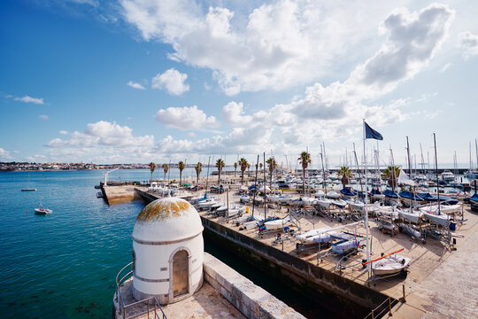 Blue water of Cascais seashore in Portugal.